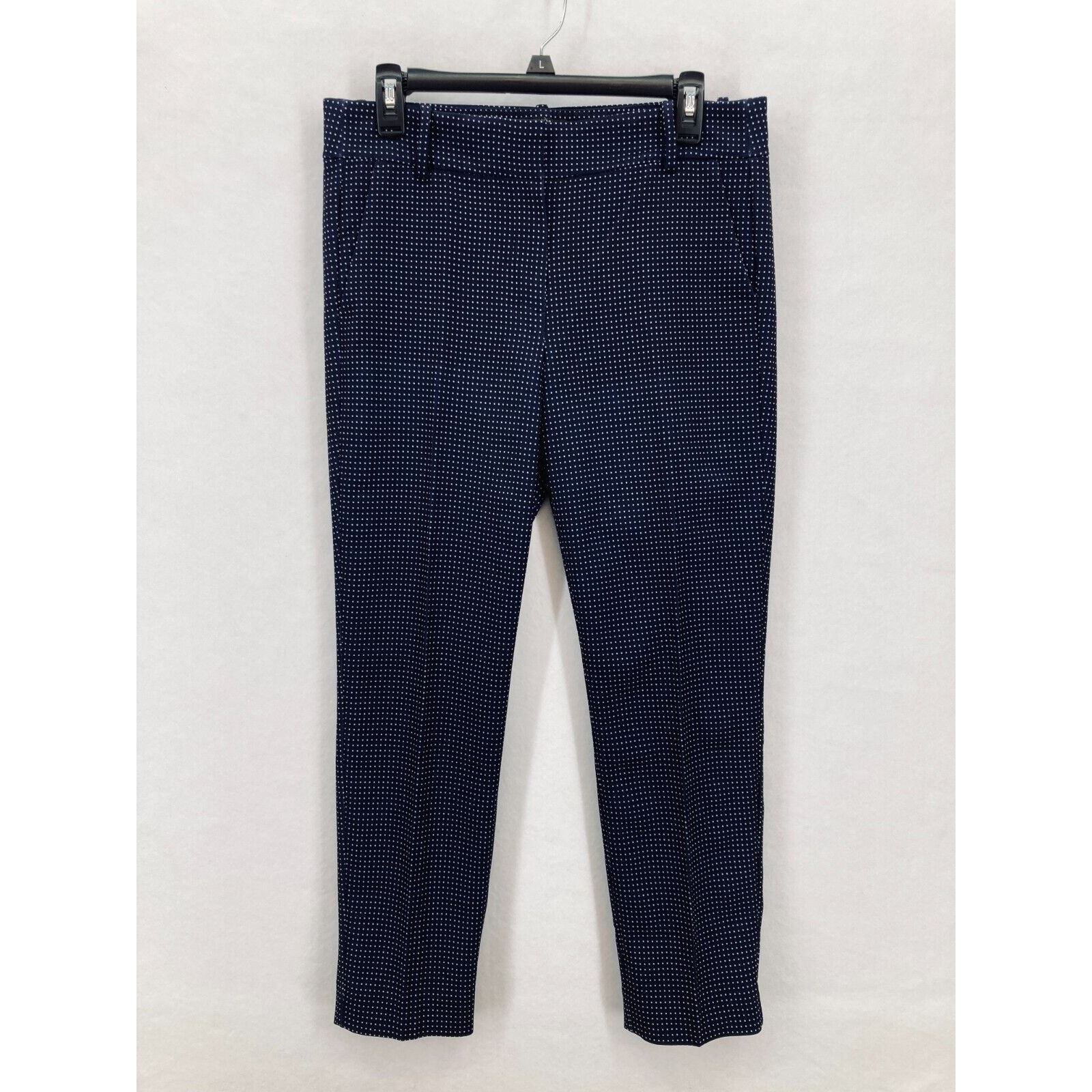 J.Crew Mercantile Ankle Pants Women's 8 Blue Polka Dot Stretch Slim Leg Low Rise